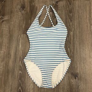 GAP Blue White Nautical Stripe Cross-Back One Piece Swimsuit NWT